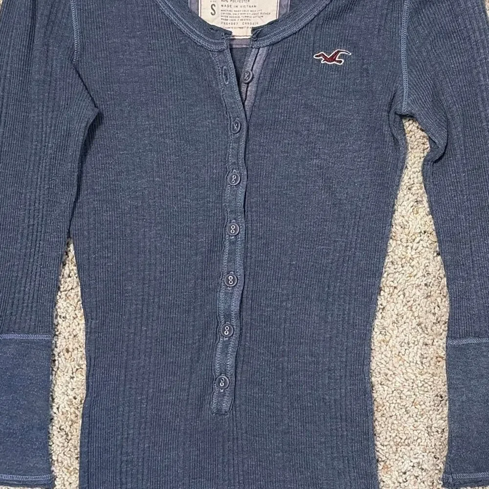 2 Hollister Blue Green Y2K Henley Tops Small - Picture 8 of 10